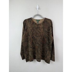 Lauren Ralph Lauren Silk Cashmere Blend Sweater Metallic Shimmer Paisley Career